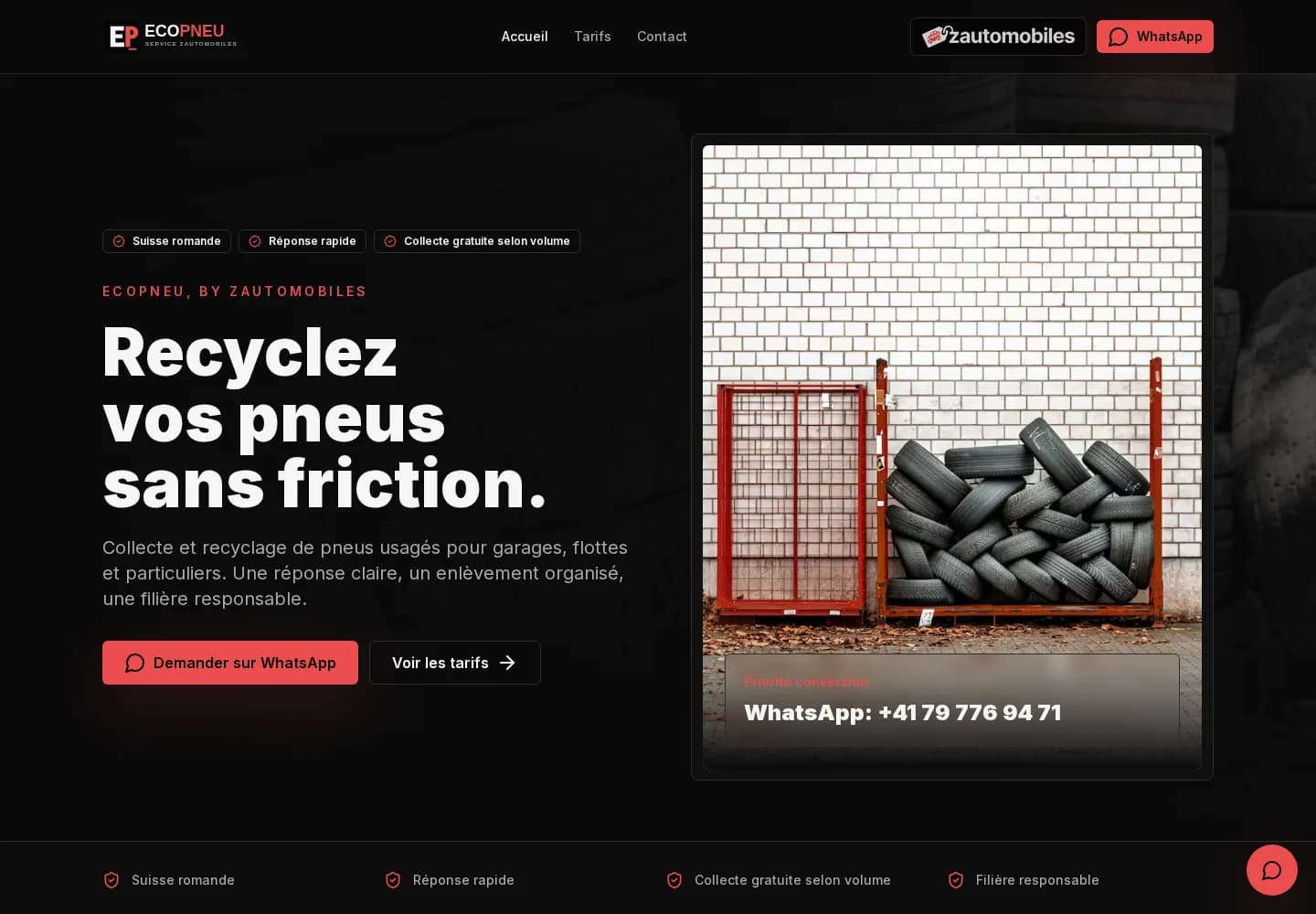 Capture de la page d'accueil du site EcoPneu