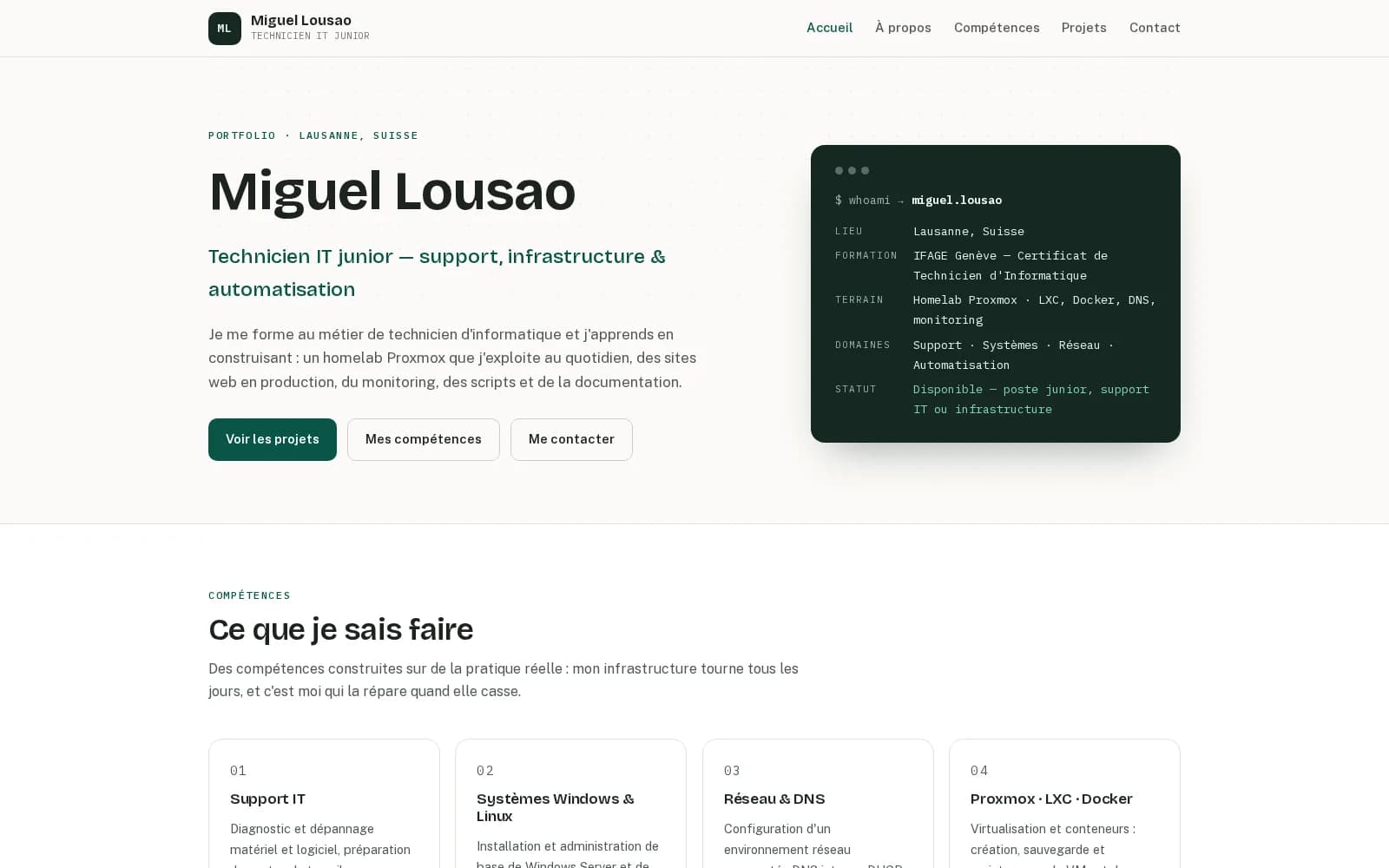 Capture de la page d'accueil du portfolio MigFolio