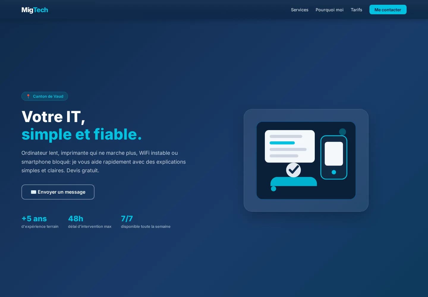 Capture de la page d'accueil du site MigTech